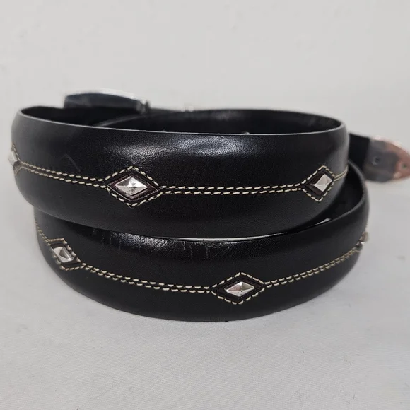 Brighton Black Leather Western Belt Silver Stud Buckle Size 34 USA Made - Picture 3 of 12
